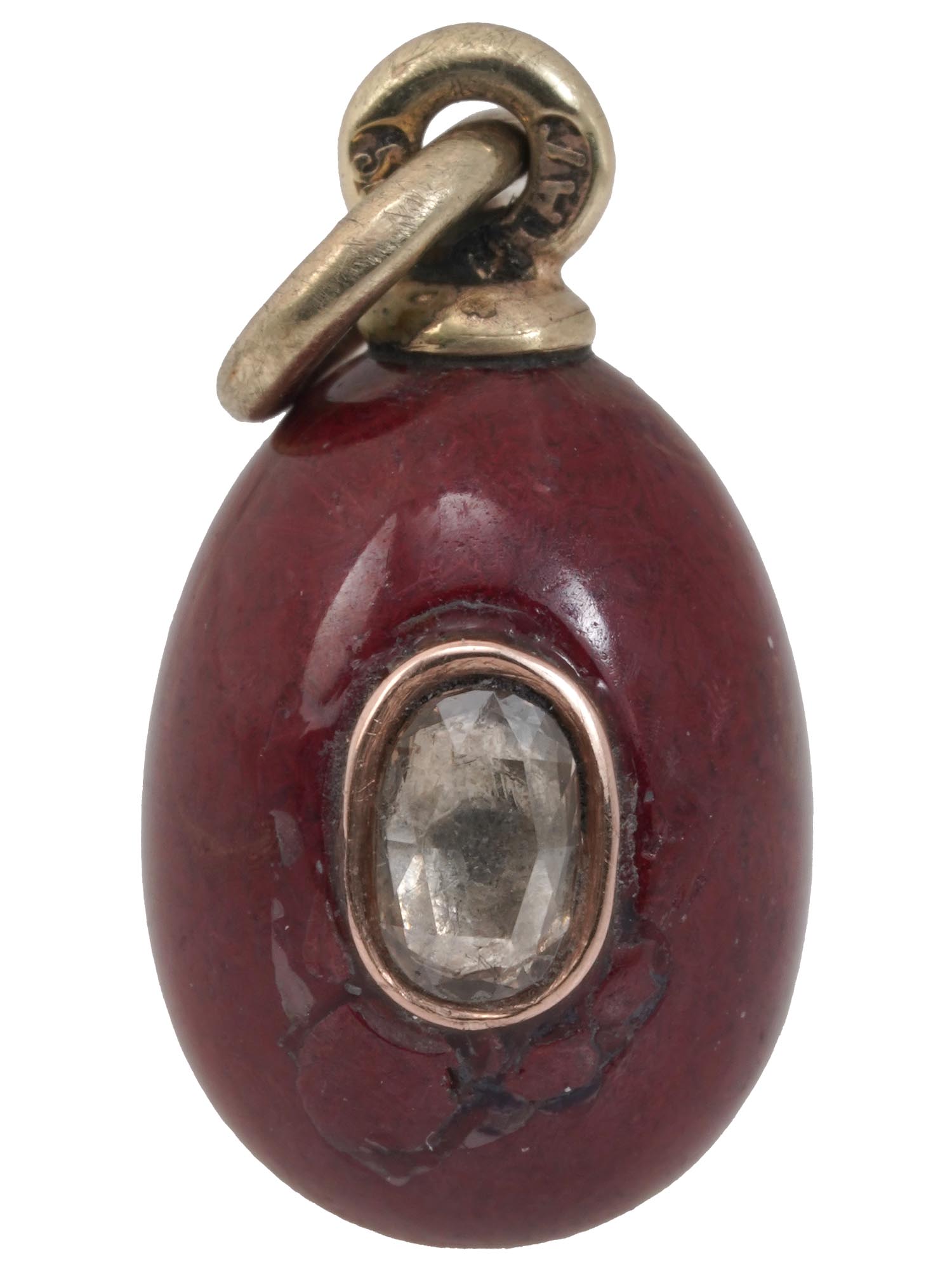 RUSSIAN GOLD JASPER EGG PENDANT WITH DIAMOND PIC-0